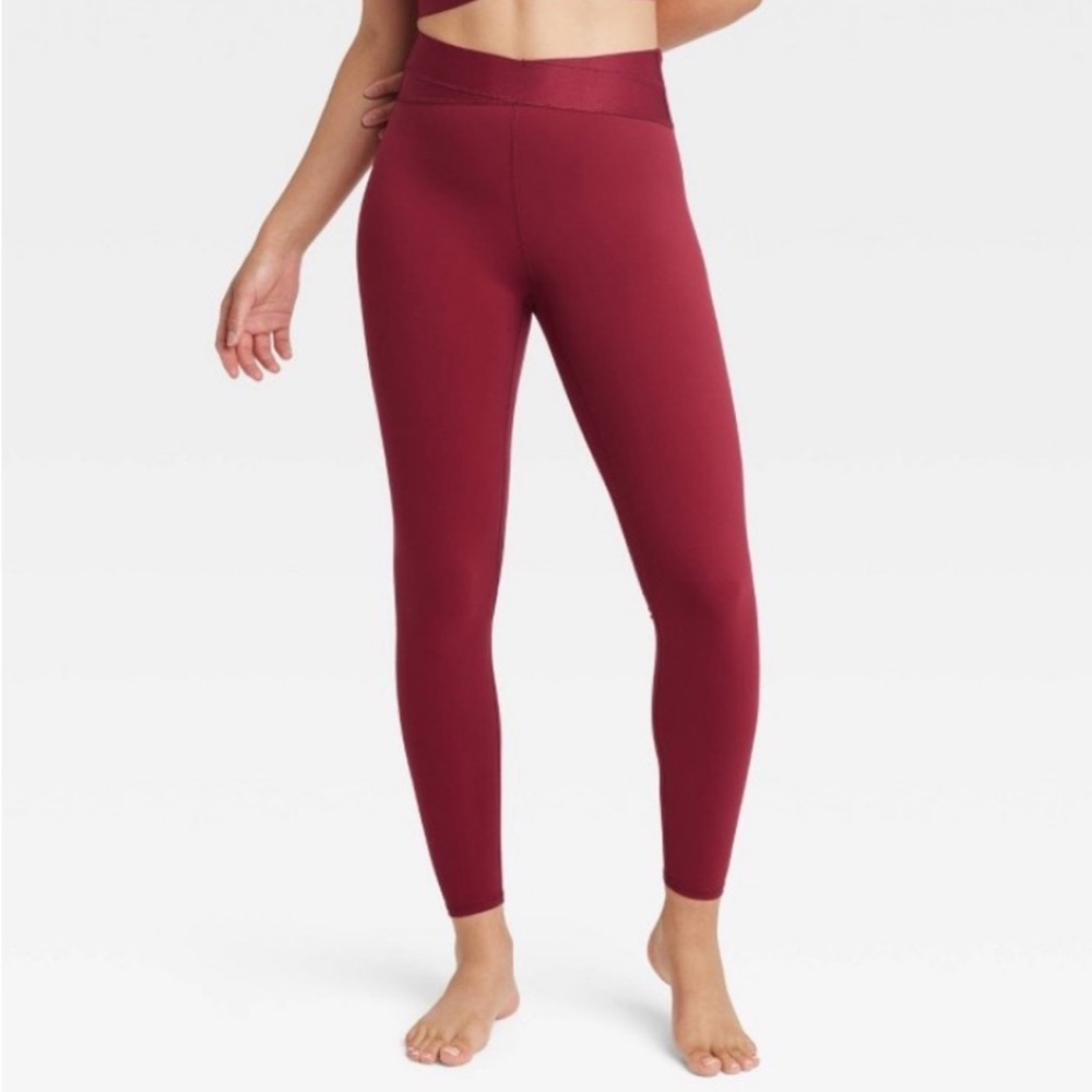 JoyLab 7/8 High-Rise Leggings Crisscross Waist Wine Red Athletic Tight SZ XS NWT
